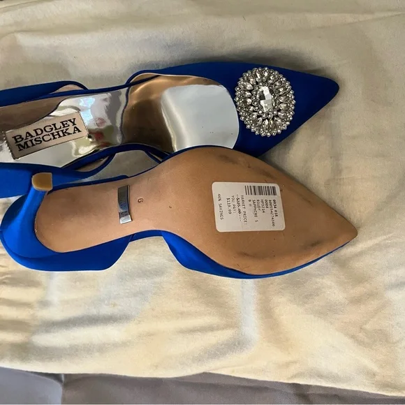 Badgley Mischka Blue Crystal Embellished Heels - Picture 5 of 8